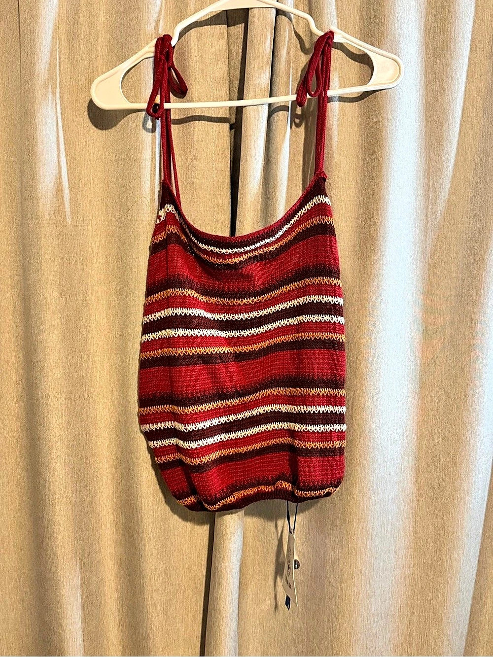 NWT Cider Striped Crochet Knit Tie Strap Cami Tank Top Retro Boho